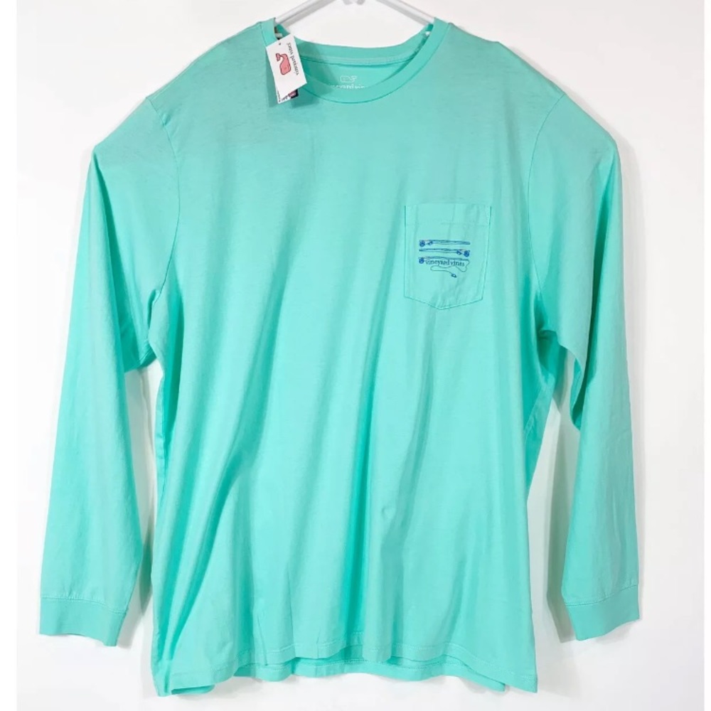 Vineyard Vines Mens Long-Sleeve Fly Rods Pocket Tee Light Aqua - Medium